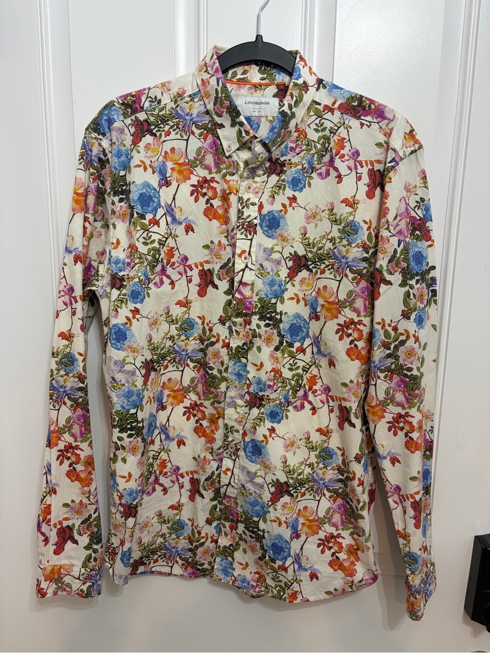 Lindbergh Men's Floral Long Sleeve Button-Down Shirt – Size Medium (39/40)